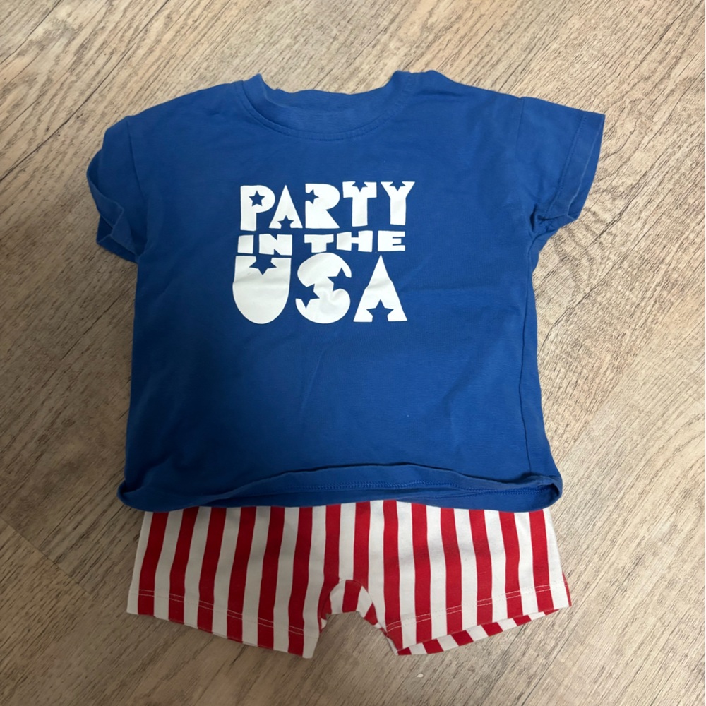 Cat & Jack Blue Graphic Shirt and Red Striped Shorts